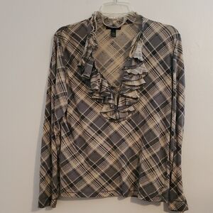 * EUC Lauren Jeans Co. Plaid Ruffled Blouse